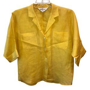 Vintage Daniel Caron Womens Size 12 100% Ramie Yellow 3/4 Sleeve Shirt Top